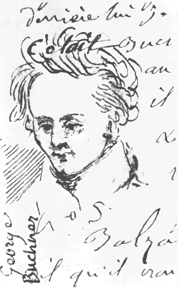 Georg Büchner (1813-1837), Federzeichnung von Jean-Baptiste Alexis Muston